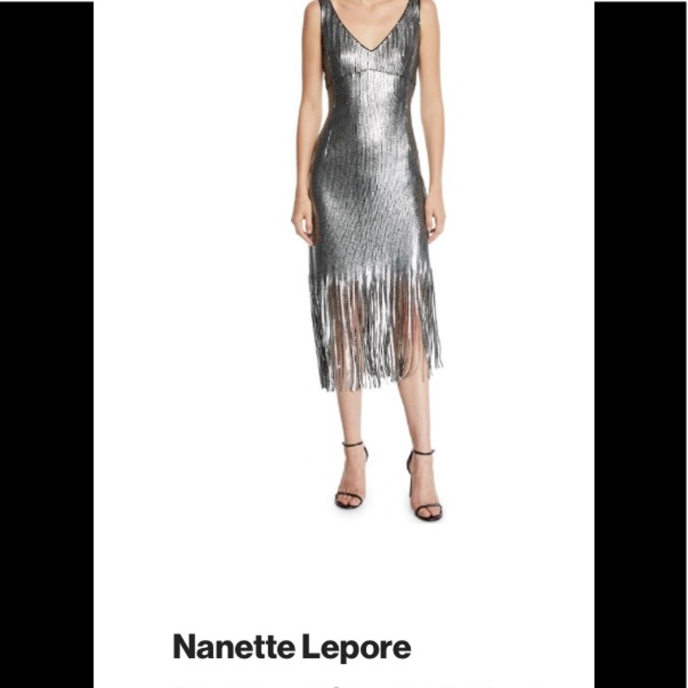 Nanette LEPORE
Funkytown Sequin Mid-Length Slip Dress with Fringe in black